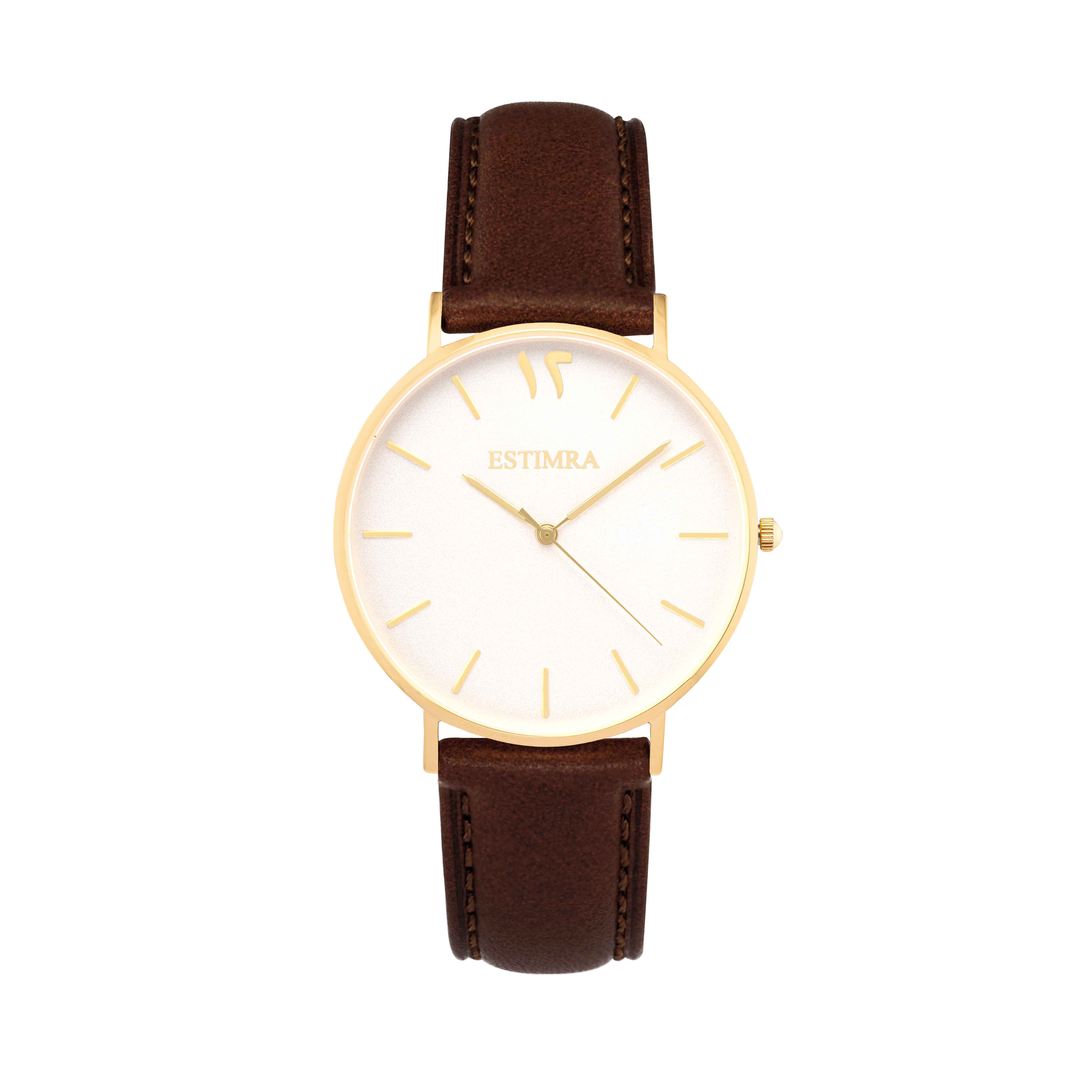 White and Gold 36mm Brown Italian Strap