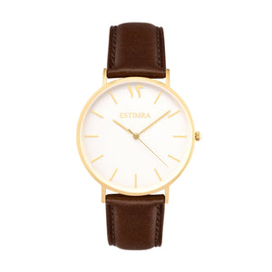 White and Gold 40mm Brown Italian Leather