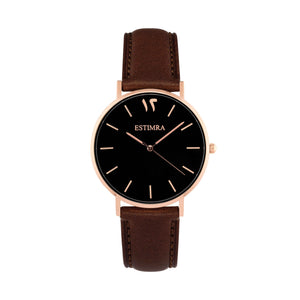 Black and Rose Gold 36mm Brown Italian Leather
