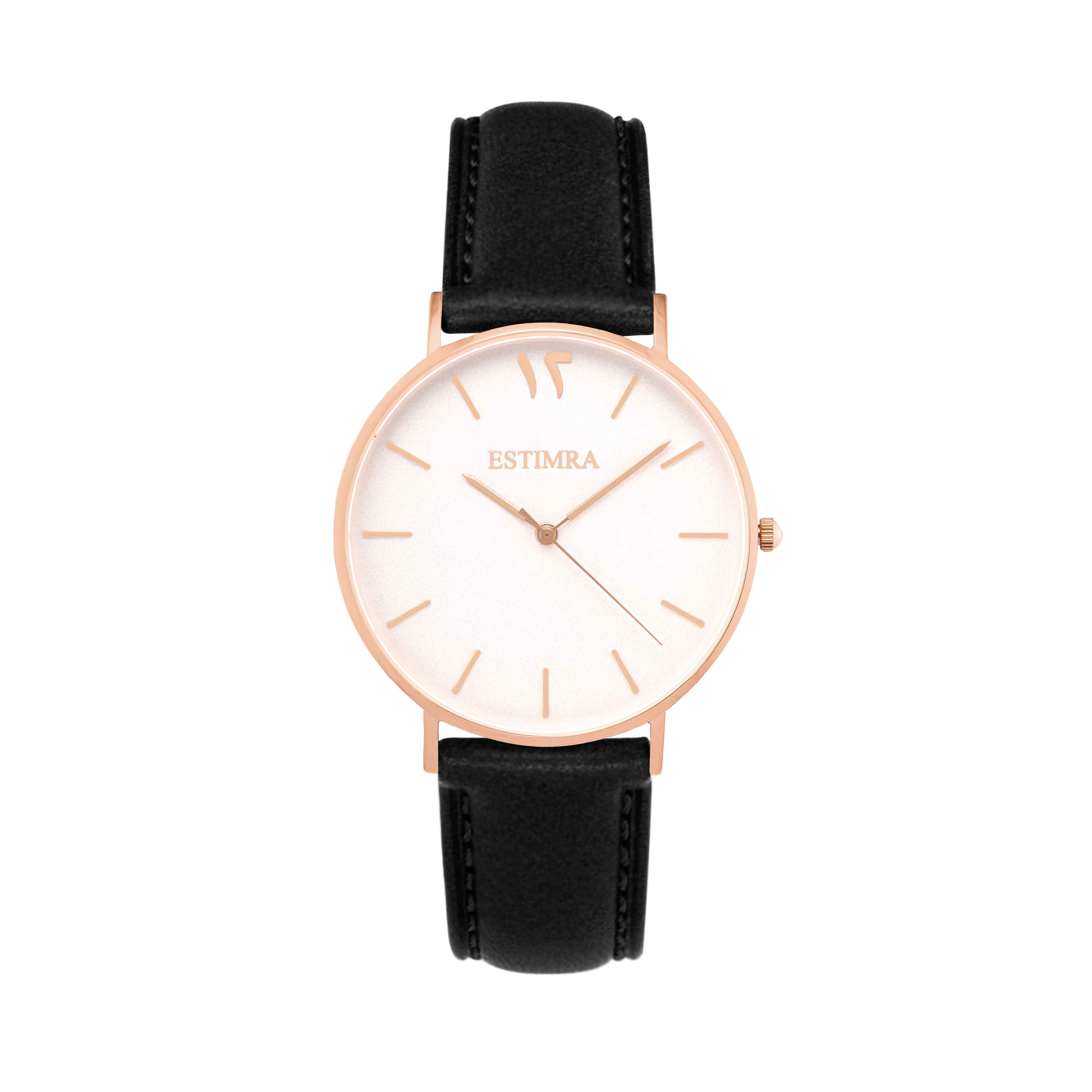 White and Rose Gold 36mm Black Italian Strap