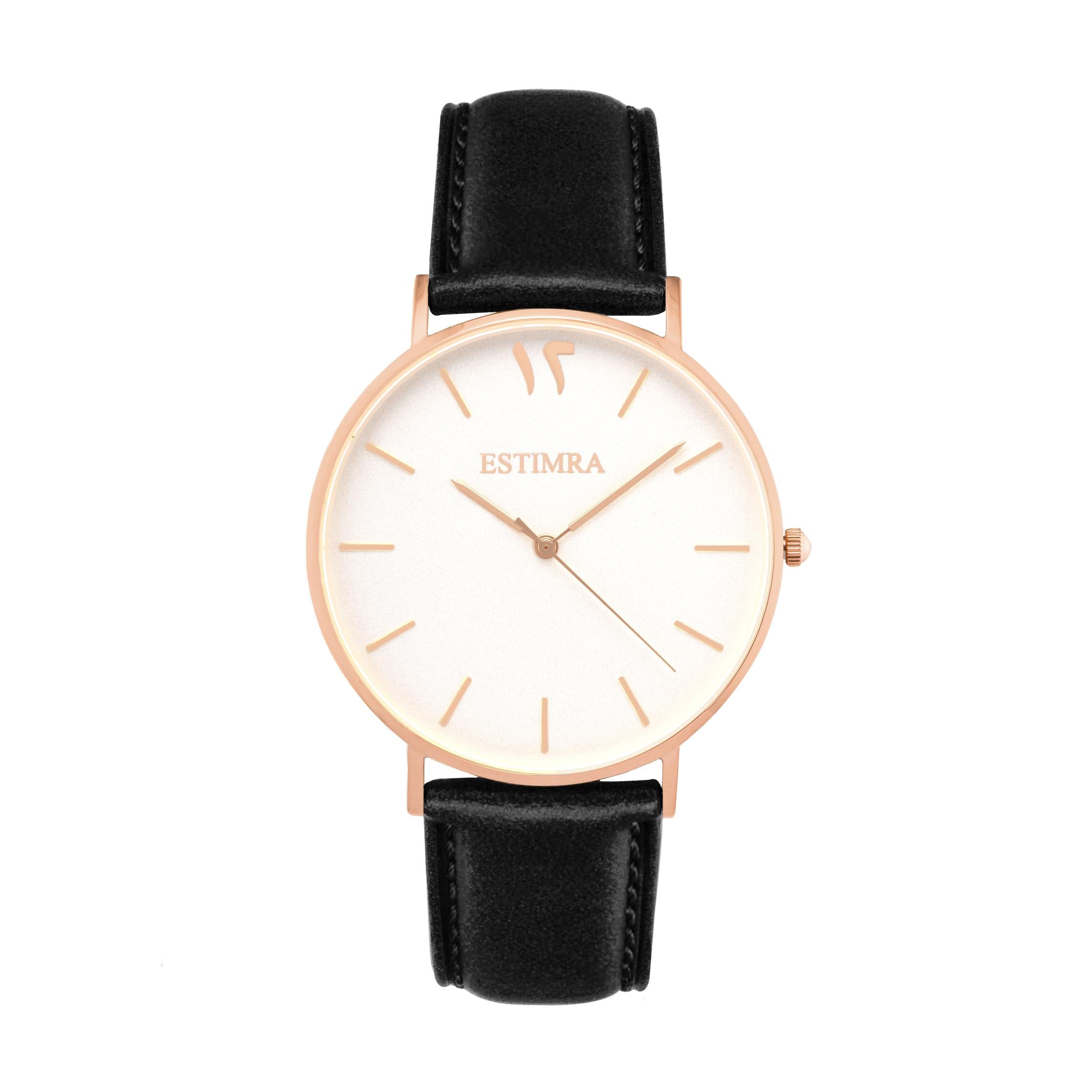 White and Rose Gold 40mm Black Italian Leather