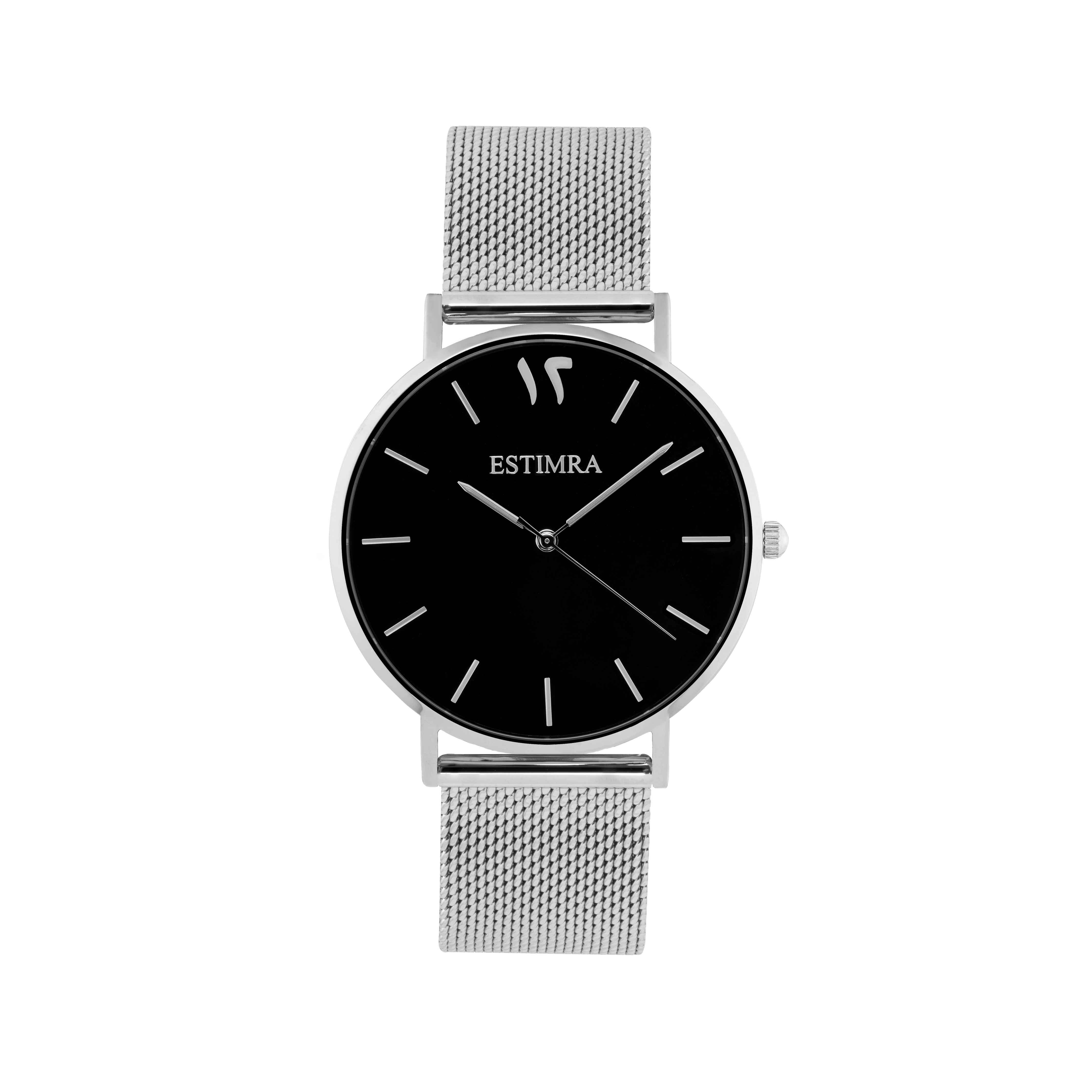 Black and Silver 36mm Silver Mesh