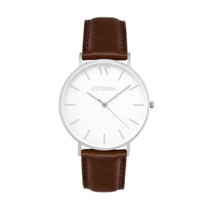 White and Silver 40mm Brown Italian Leather