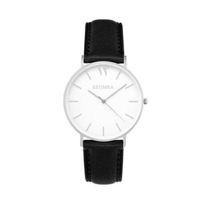 White and Silver 36mm Black Italian Leather