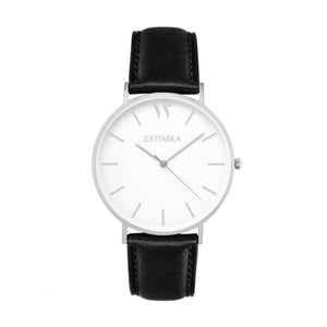 White and Silver 40mm Black Italian Leather