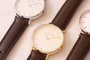 White and Gold 36mm Brown Italian Strap